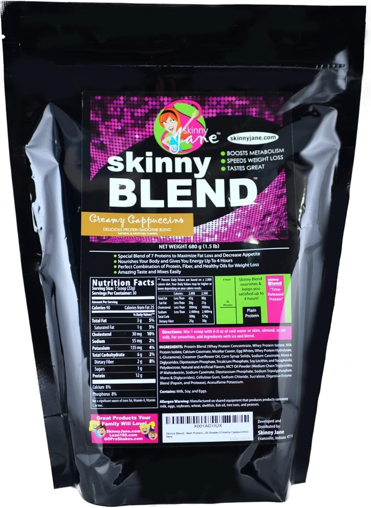 Skinny Blend - Vysoký protein Shake pro ženy - Nízký karb, Keto Friendly strava náhrada - Spokojený hlad, zvýšení energie - 30 Shakes - Creamy Cappuccino