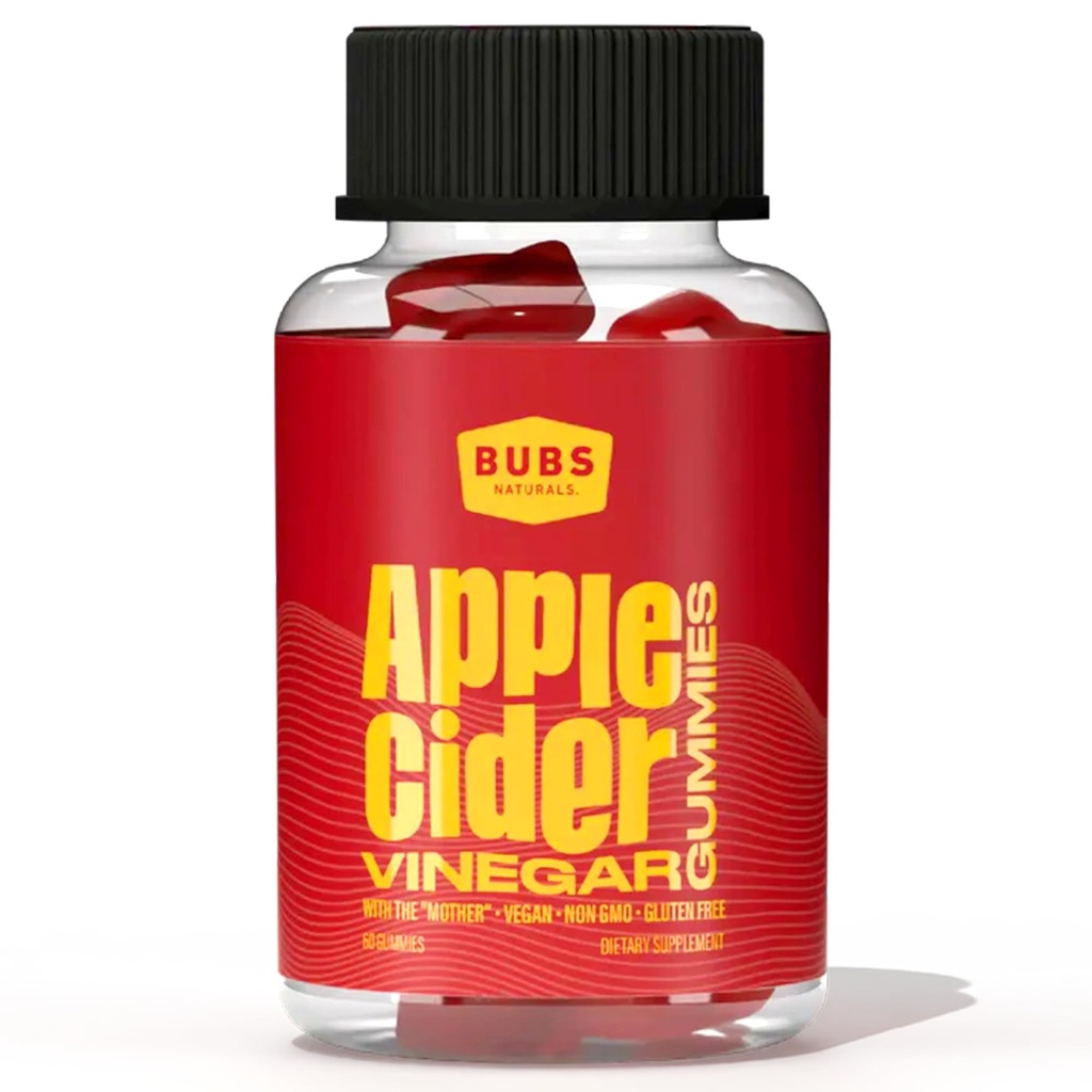 BUBS Naturals Apple Cider Ocet Gummies s matkou, Všechny přírodní Vegan ACV Gummy Vitamíny, podporuje Detox, Digestion & Energy Booster s B Vitamíny, 60 Počet