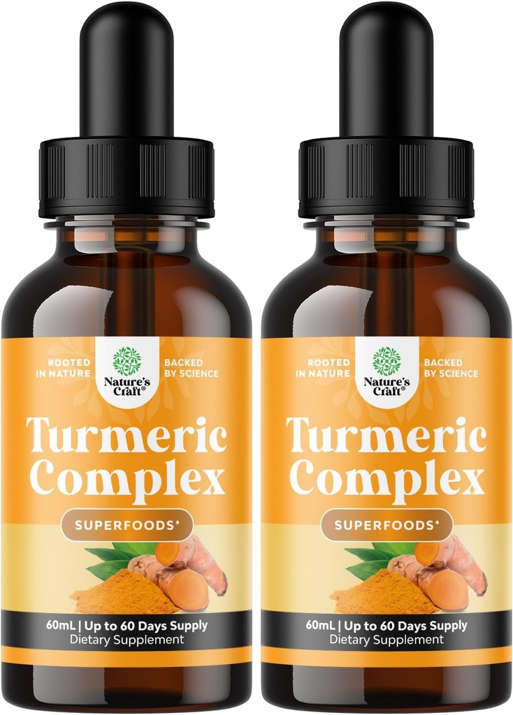 Organické turmerické kapalné kapky pro dospělé - tekutý kurkumin s černou pepřovou skořicí a zázvorem pro spojky Digestion Imunity & More- Organic Supplement Concentrate (2oz) (2)