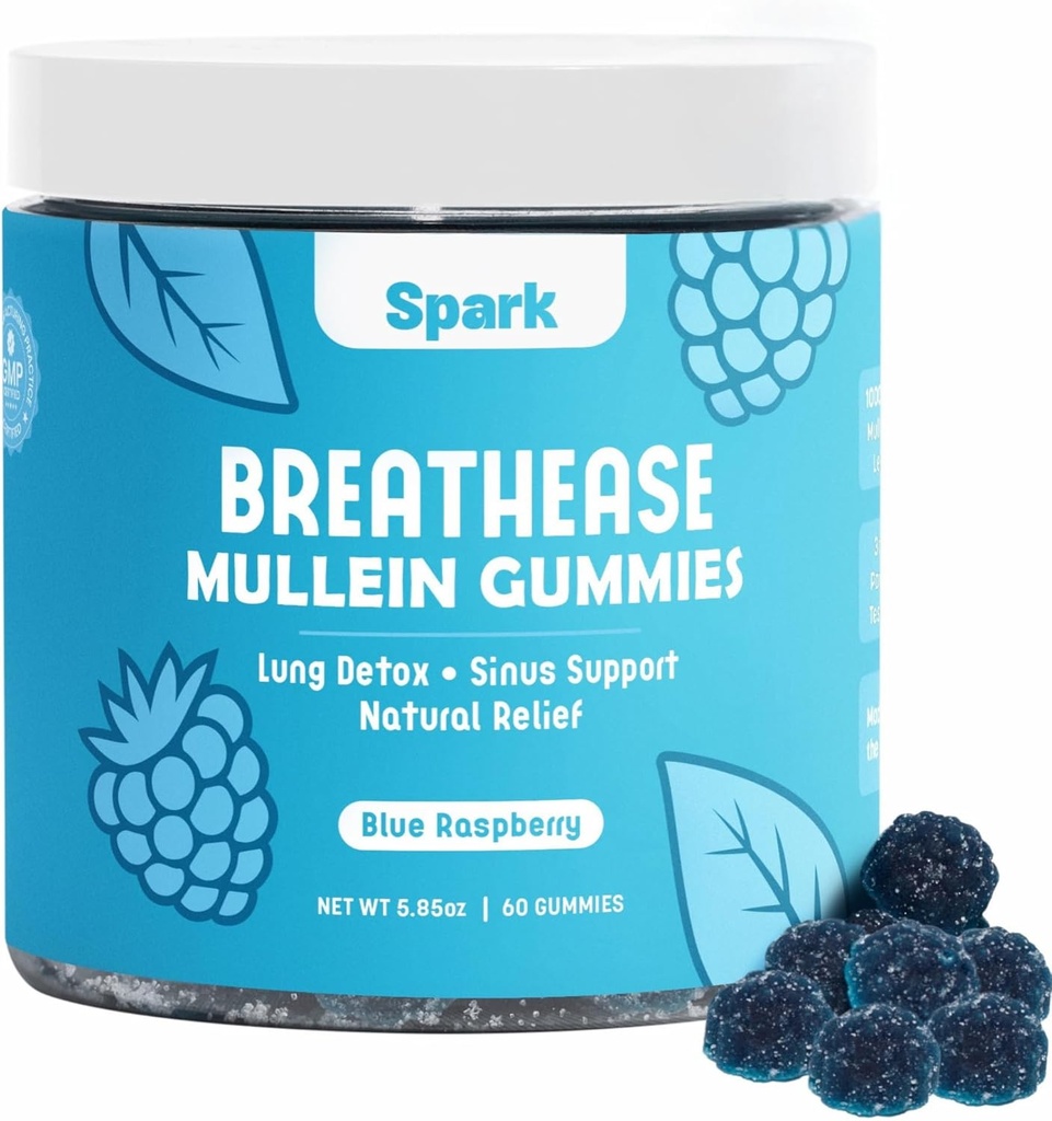 Mullein Gummies for Lungs - Lung Detox Gummies - Denní respirační podpora - Čistota pro kuřáky - Alergie, Sinus a Mucus Relief - Mullein Leaf Extract for Lungs
