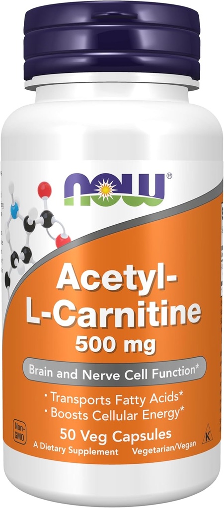 Nyní Potraviny doplňky, acetyl- L karnitin 500 mg, aminokyselina, mozková a nervová funkce *, 50 Veg kapsle