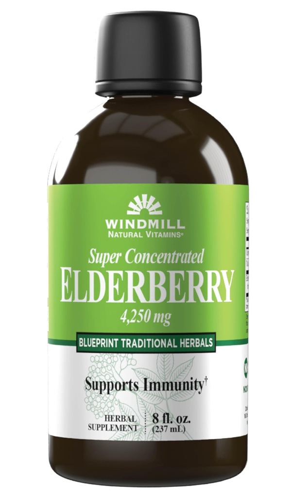 Windmill Natural Vitamíny Super Koncentrované černé Elderberry, Podporuje imunitní systém, bohaté na antioxidanty, 8 Fl Oz