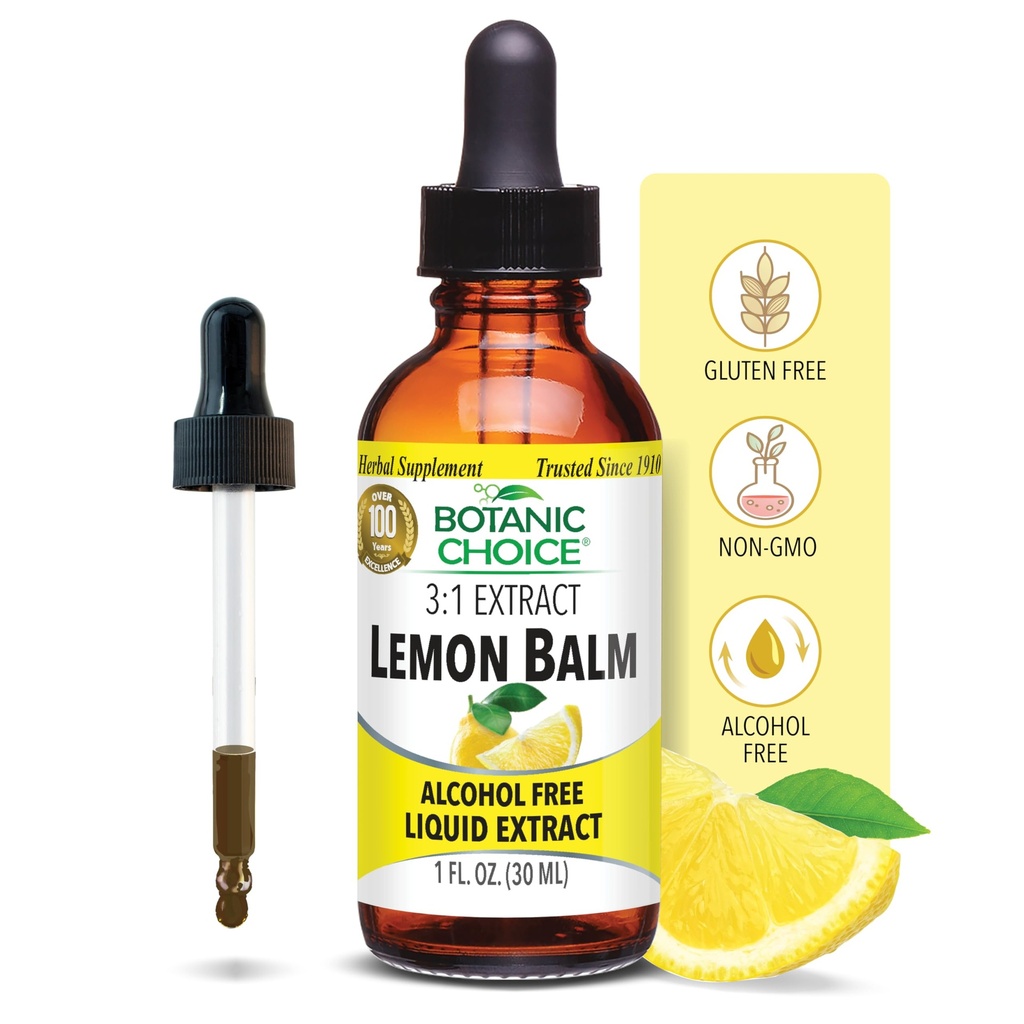 Botanická volba Lemon Balm Liquid Extract, Alkohol zdarma, gluten Free- Tradiční podpora pro Tranquility- Rychle působící 1 Fluid Oz