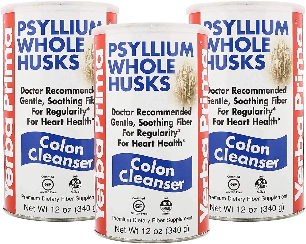 Yerba Prima Psyllium Husk, 12 Ounce (balení po 3) - Celý Husk Fiber dodatek pro regularitu, Colon Cleansing, Přírodní podpora pro Gut zdraví, Non GMO, gluten zdarma, Vegan, Žádné Sweetteners