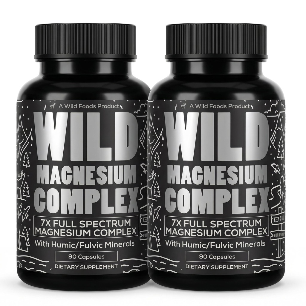 Wild Foods Magnesium Complex Supplementary with 7X Forms IR 124; High Absorption, Full Spectrum, Easy Digestion IR 124; 500mg Glycinát, Bisglycinát, Malate, Orotate, Citrát, Taurate IR 124; 90 Kapsle (Balení po 2)