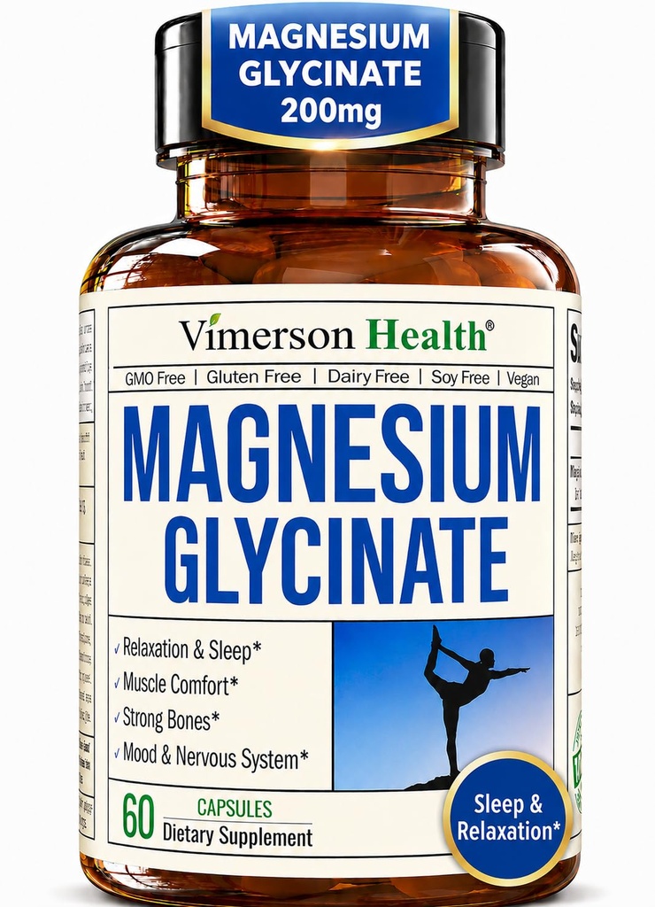 Čistá hořčík Glycinát 200mg (Glicinato de Magnesio) - Chelated Magnesium Supplement for Sleep, Relaxation, Muscle & Women 's Wellness - Better Absorbed Than Citrát or Oxide - 60 Vegan Kapsle