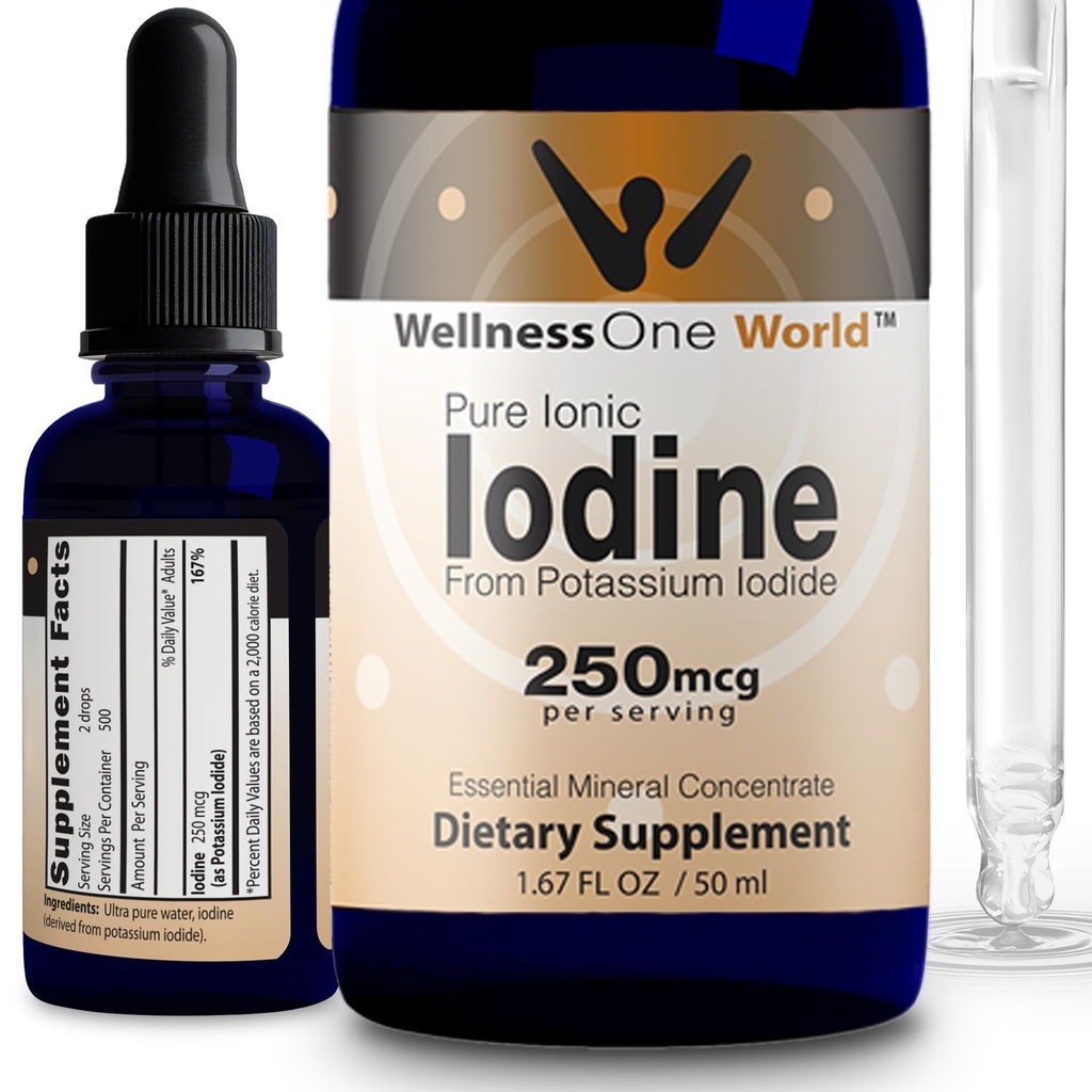 WellnesSOne Jodové kapky pro podporu štítné žlázy - rychle působící tekutý jod dodatek z iodidu draselného - Skvělé pro imunitu a kognitivní a maximalizuje absorpci železa - 1.67 fl oz