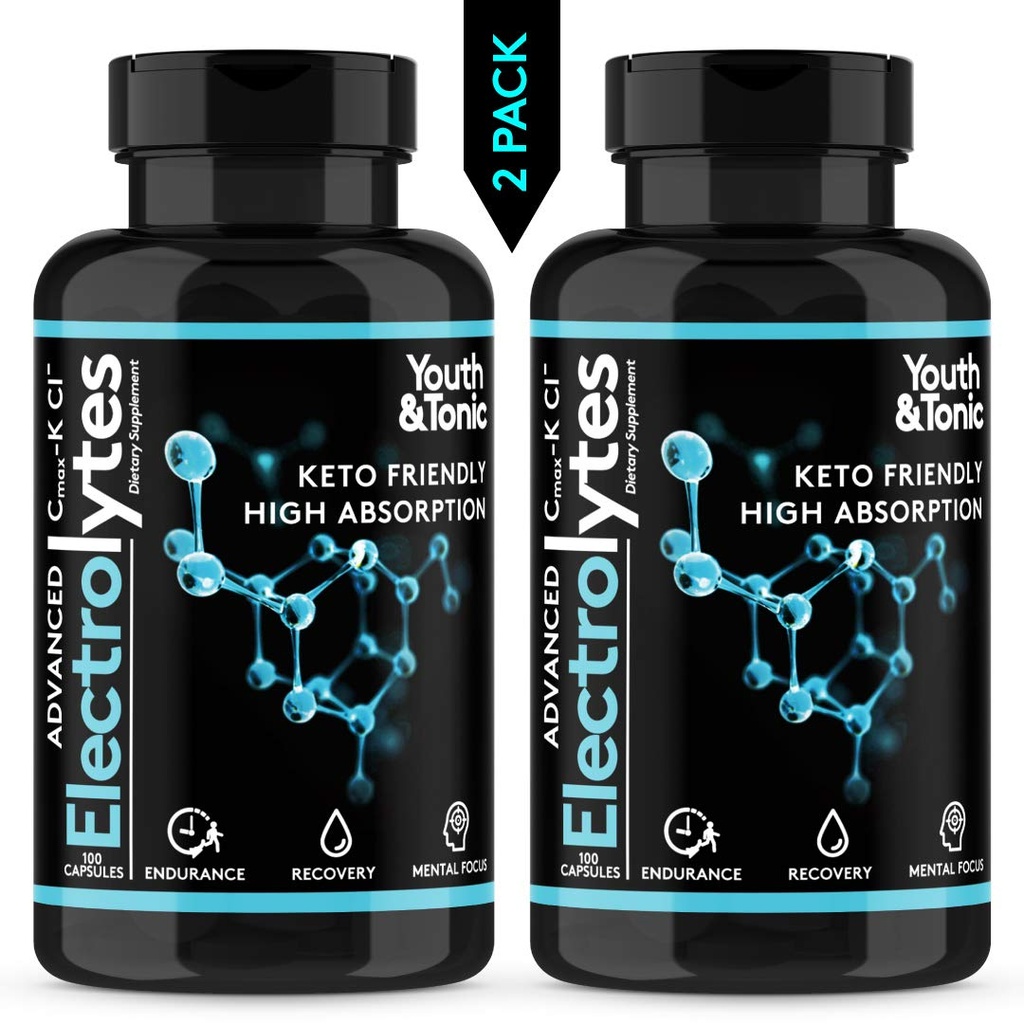 Kompletní doplněk elektrolytu w Vysoká biologická dostupnost a Cmax Chlorid draselný hořčík pro endurance svalové recovery Mental Focus. Rychlá rehydratace Soli a Keto Friendly pilulky s 200 čepice