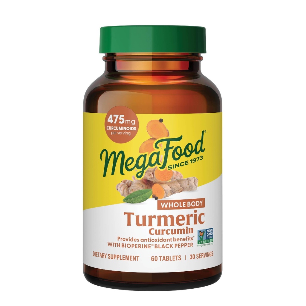 MegaFood celý tělo Kurkumin dodatek - Kurkuma dodatek s černým pepřem a vitamínem C - 475 mg kurkuminoidy per serving - Antioxidant a imunitní podpora - Vegan - 60 Tablety, 30 Služeb