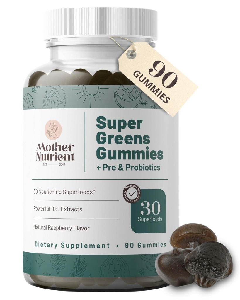 Super Zelené gumy pro ženy, Dospělí - s prebiotika a probiotika, Ne 8, ale 30 Výkonné Zelené Superfoods - Multivitamin Veggie Chewables (90 Gummies)