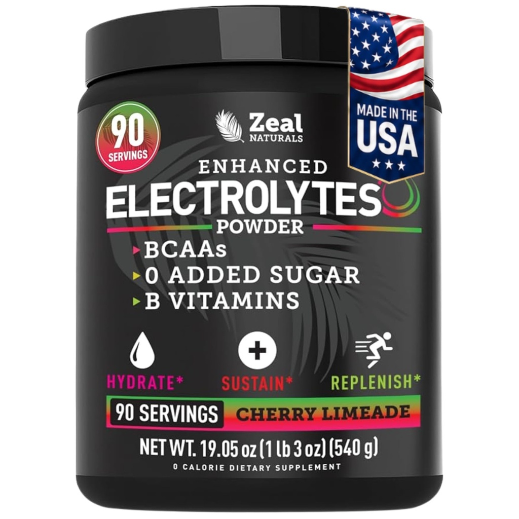 Zeal Naturals Electrolyte Powder Recovery Drink (90 Servings Côte 124; Cherry Limeade) w 0 Cukr + BCAA + B-Vitamíny Electrolyte Supplement w Draslík Zinek & Magnesium pro hydrataci - Keto Electrolytes