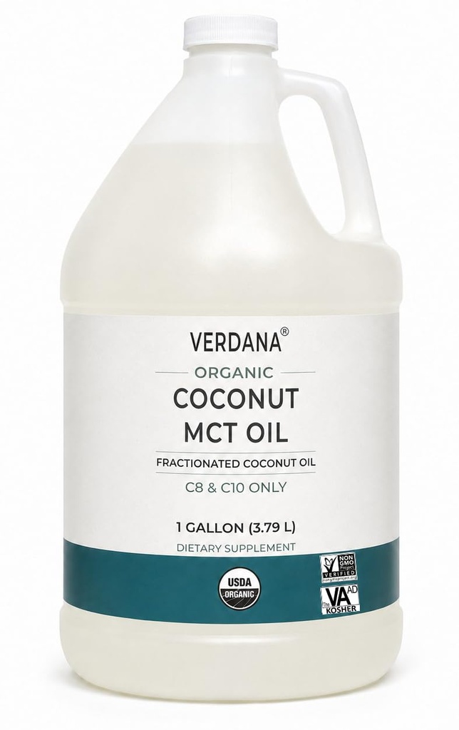 Verdana USDA Certified Organic Cococonut MCT Oil -Fractionated Coconut Oil - No Palm Kernel Used - Kosher, Food Grade, Non- GMO - Skvělé pro Keto a Paleo Diets - 1Gallon