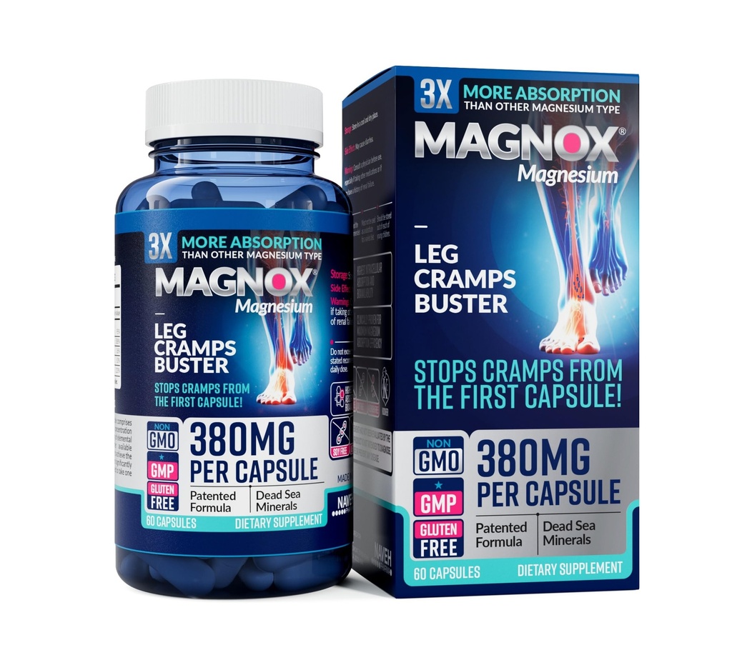 MAGNOX ® Leg křeče Buster 124; 380mg hořčík pro nohy křeče v noci 124; doplněk hořčíku pro svalové křeče 124; 3X více Absorpce 124; Minerály mrtvého moře 124; Spánek a svalovina 124; 60 kaps