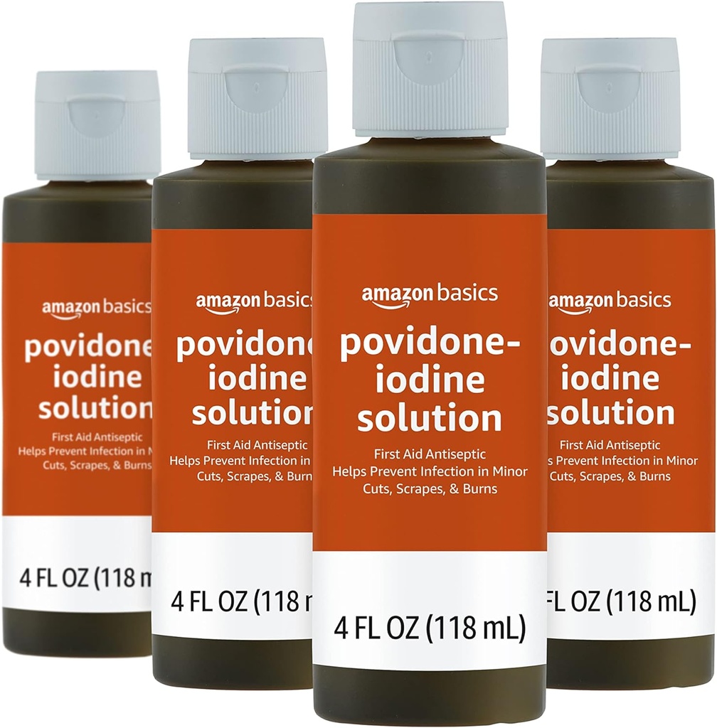 Basics First Aid Antiseptic, 10% Povidon Jod Solution, 4 Fluid Ounces, 4- Pack (dříve Solim)