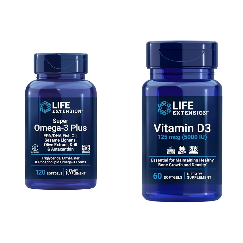 Life Extension Super Omega33 Plus EPA / DHA Fish Oil, Sezame Lignans & Vitamin D3 125 mcg (5000 IU), Bone Health, Mozek Performance