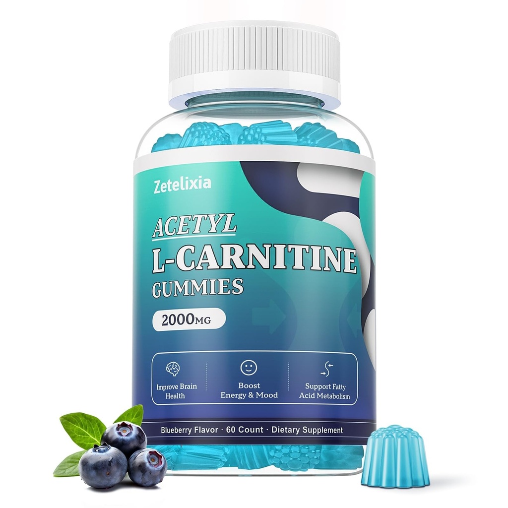 Sugar Free Acetyl L- karnitinové gumy, L- karnitin dodatek pro ženy a muže, s vitamínem C & B12, ALCAR pro energii, Brain & Heart Health Support, Vegan, Non- GMO, 60 Počet