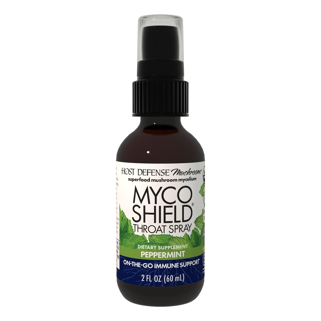 Hostitelská obrana MycoShield Krční sprej - Imunitní podpora zdraví - Dietní houba dodatek s Chaga, Reishi, Turecko Ocas & More - On-The- Imunitní podpora - Peppermint, 2 fl oz (142 Služeb) *