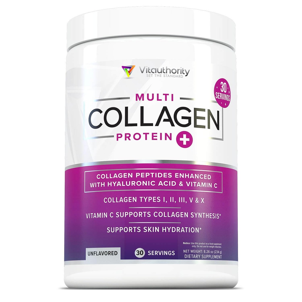 Multi kolagen Peptidy Prášek pro ženy - Hydrolyzované neochucené kolagen Prášek pro ženy s typy I II III V & X plus vitamin C & Hyaluronic Acid pro krásné vlasy kůže a nehty - 30 Služební