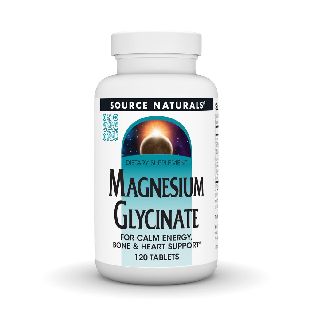 Zdroj Naturals Magnesium Glycinate, Chelated pro vysokou absorpci 124; for Calm Energy, Bone & Heart Support *, 200 mg / Serving - 120 tablet
