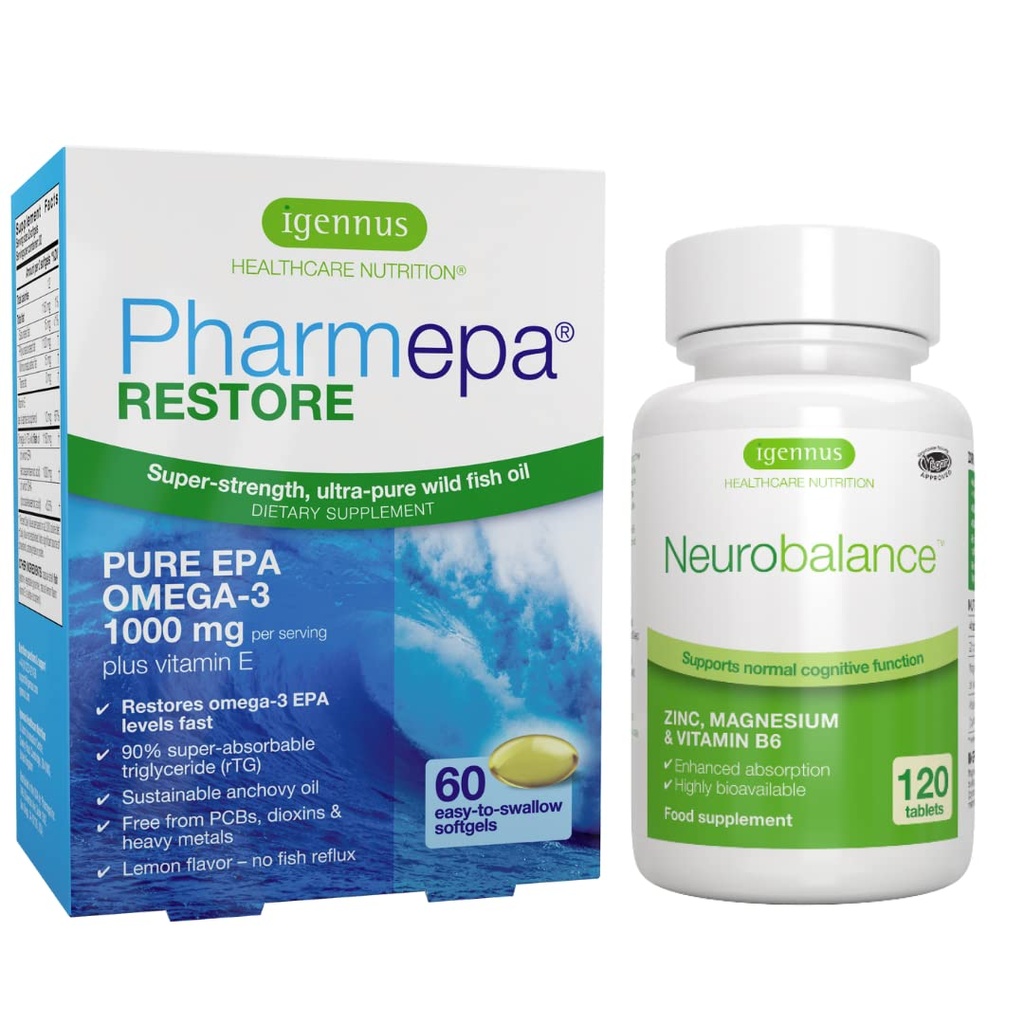 Igennus Pharmepa Obnovit EPA + Neurobalance Zink, hořčík a vitamín B6 Mood Health Bundle pro pozornost a zaměření