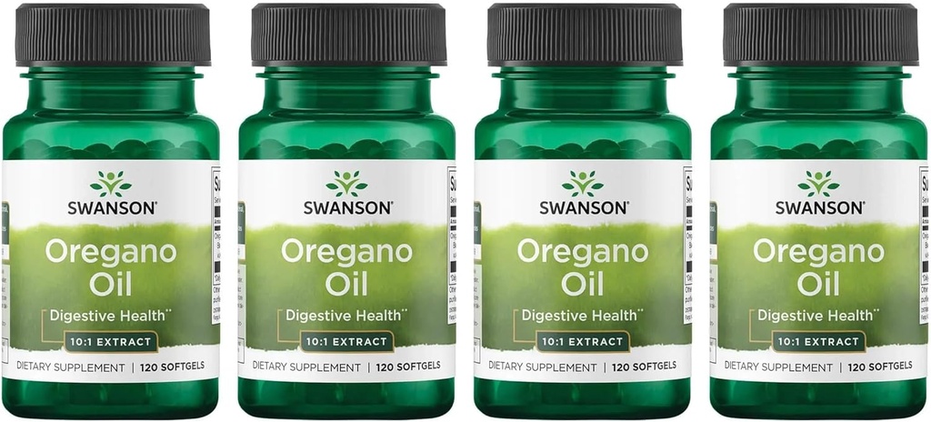 Swanson Oregano Oil 10: 1 Extrakt - Přírodní dodatek k podpoře trávicího zdraví a respiračního systému - podporuje Gastrointestinální systém a močové trakt zdraví - (120 Softgels, 150mg každý) (4 balení)
