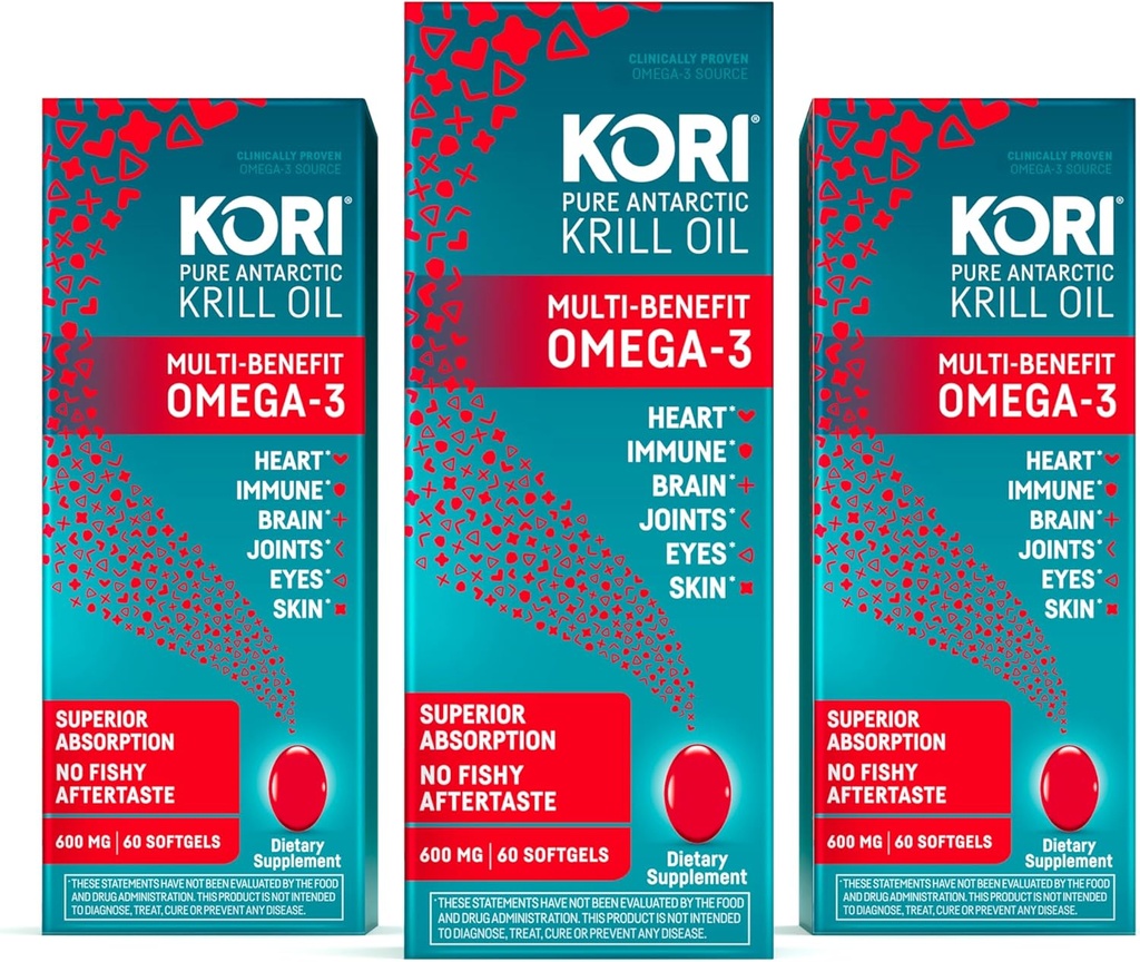 Kori Krill Oil Omega 3 Superior Absorpční olej dodatek, EPA & DHA, 600 mg, 180 Softgels
