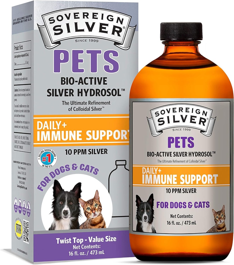 Sovereign Silver Domácí imunitní podpora - Koloidní stříbro, Bio- Active Silver Hydrosol, pro psy a kočky, 10 ppm, Liquid Twist Top, 16 Fl Oz, (473 ml)