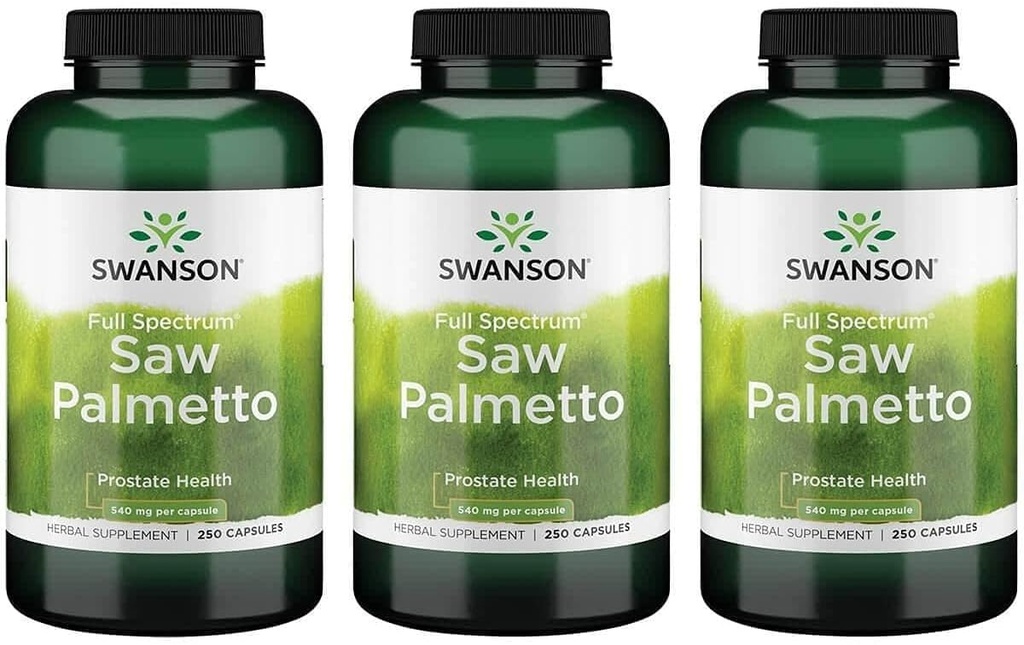 Swanson Saw Palmetto - Bylinný dodatek na podporu mužského prostaty Zdravotní podpora - Přírodní doplněk vlasů & Močové zdravotní podpora (540 mg 250 Kapsle) (3 Pack)