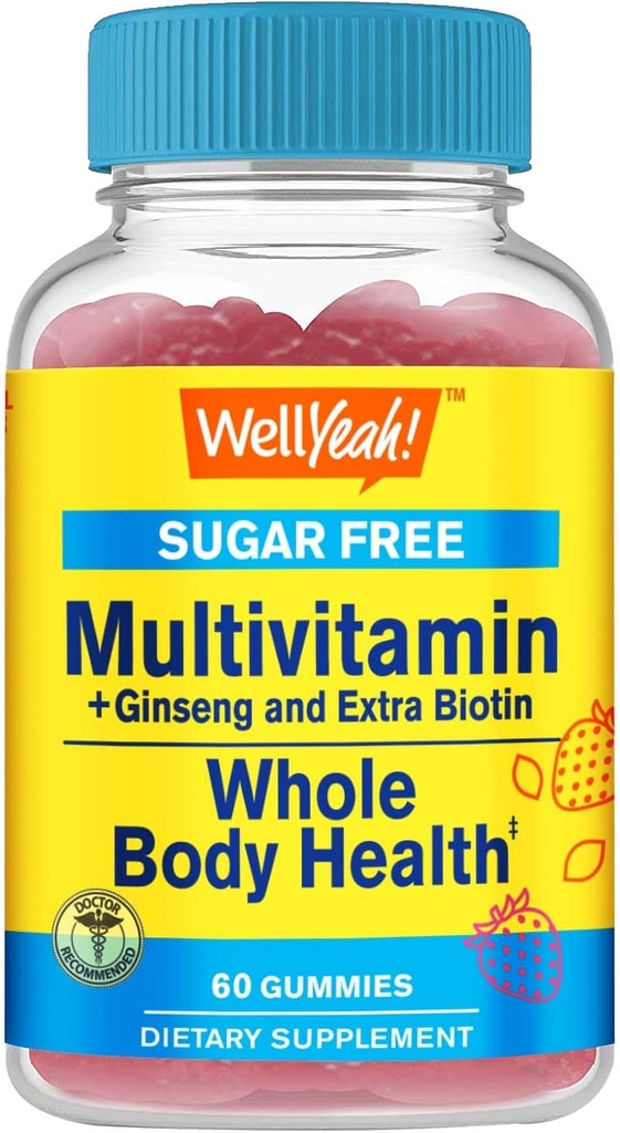 Multivitamin Sugar Free Gummies with Ginseng, Vitamin A, C, D3, E, B12, B6, B1, B2, B5, Niacin, Folic acid, Biotin, jód, zinek, chrom, Molybden, Lycopen, Inositol - Vegan - 60 Gumy