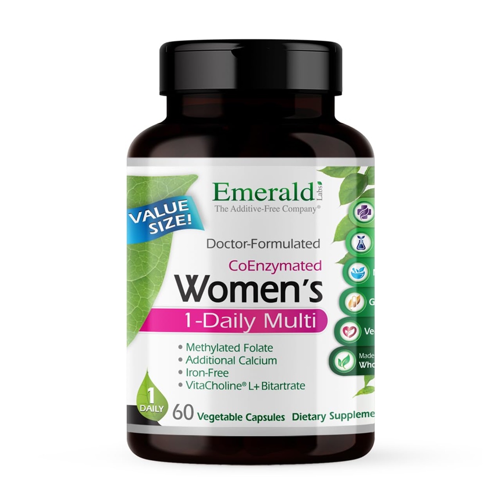 EMERALD LABS 1- Daily Multi - Multivitamin pro ženy - Obsahuje vápník, zinek, vitamín B & Více - Doplněk pro kostní a imunitní podporu * - Bezlepkové - 60 Zeleninové kapsle
