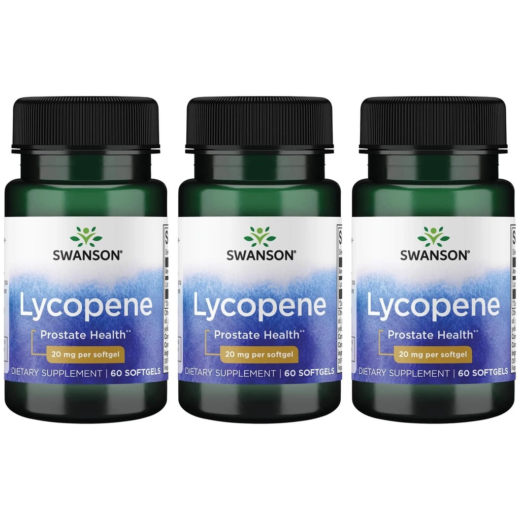 Swanson Lycopene - Přírodní doplněk na podporu zdraví prostaty, srdce zdraví, & podporuje krevní tlak v normálním rozsahu - Mens doplněk zdraví - (60 Softgels) 3 Pack