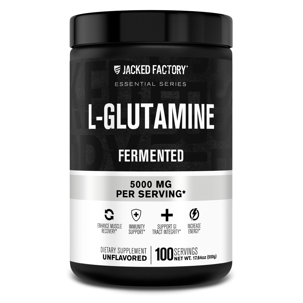 Jacked Factory L-glutamin Powder 100 Servings - Vegan Fermented L glutamin dodatek pro příspěvek cvičení Muscle Recovery, imunita, trávicí zdraví cd 124; Žádné umělé plnidlo - Neochucené