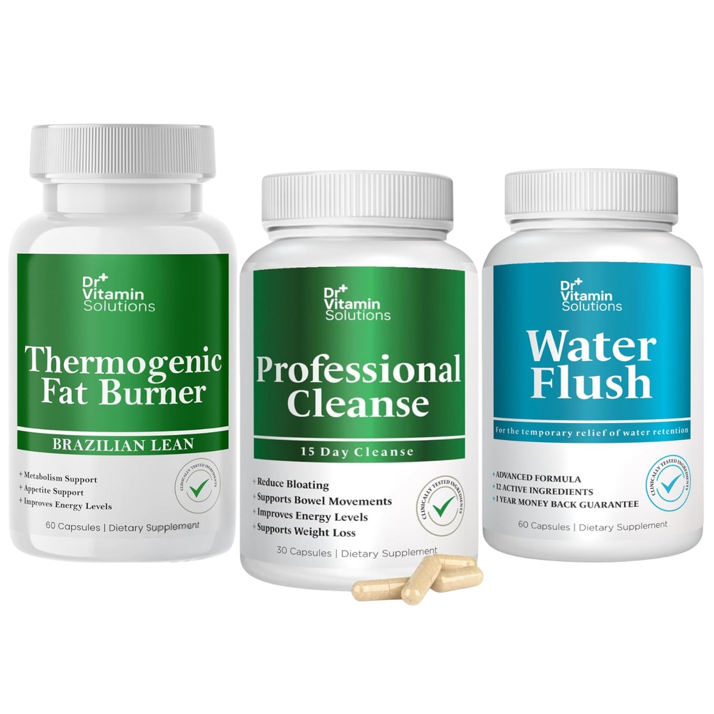 DR VITAMIN ROZPOUŠTĚNÍ Thermogenní spalovač tuků, 15 Day Cleanse, Vodní flush, hubnutí pro ženy a muže Bundle, 180 Kapsle