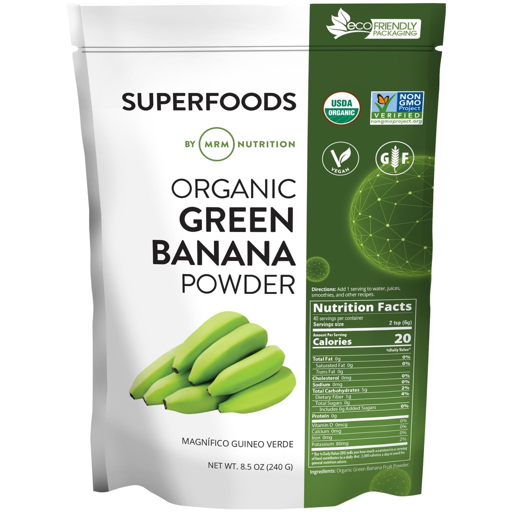 MRM Nutrition Organic Green Banana Powder 124; Superfoods CLAS124; High- Fiber CLAS124; Flour Alternative CLAS124; Prebiotic Fiber CLAS124; 40 Serving