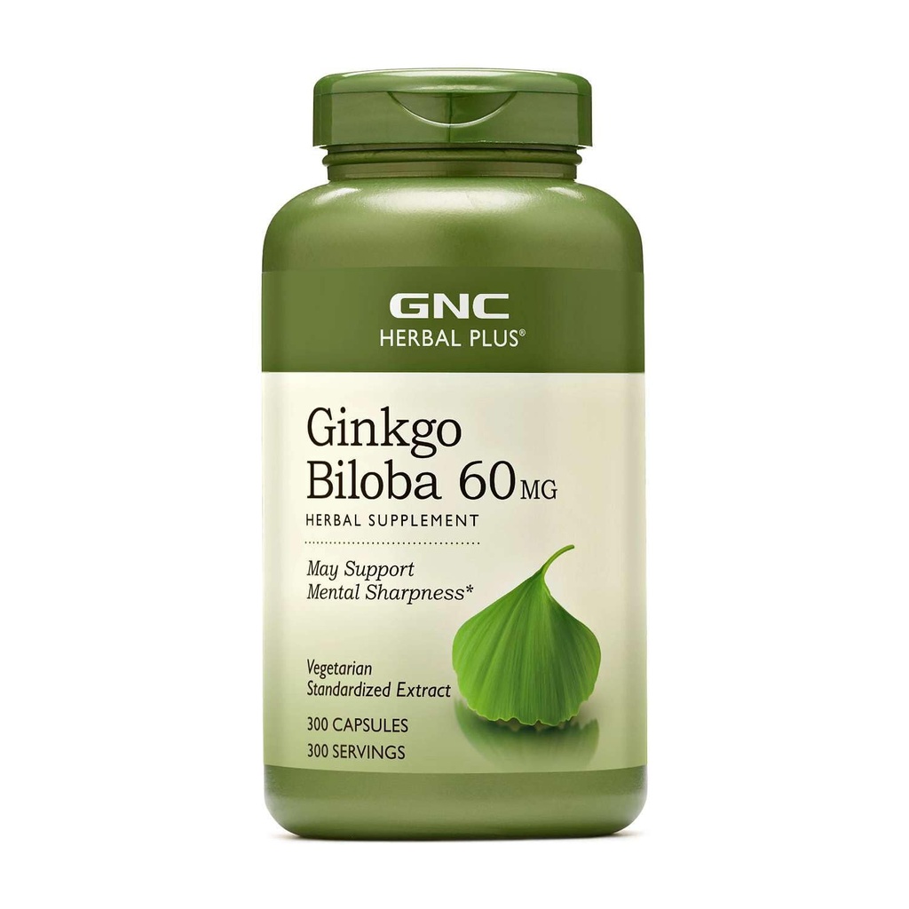 GNC Bylinný Plus Ginkgo Biloba 60mg dodatek, Vegetariánské, Podporuje duševní ostrost, 300 Služeb