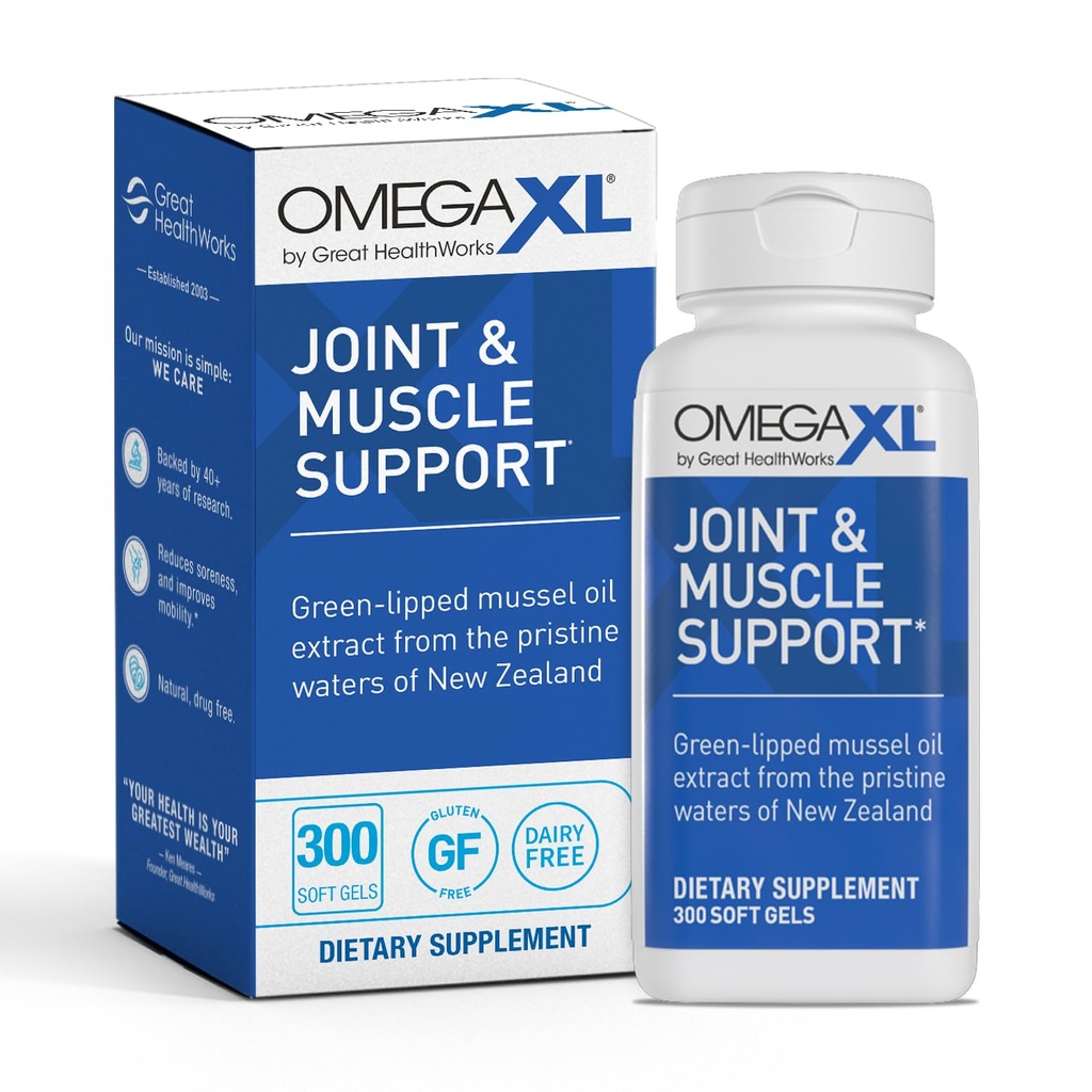 OmegaXL Společná podpora Dodatek - Natural Muscle Support, Green Lipped Mussel Oil, Soft Gel Pills, Drog- Free, 300 Počet