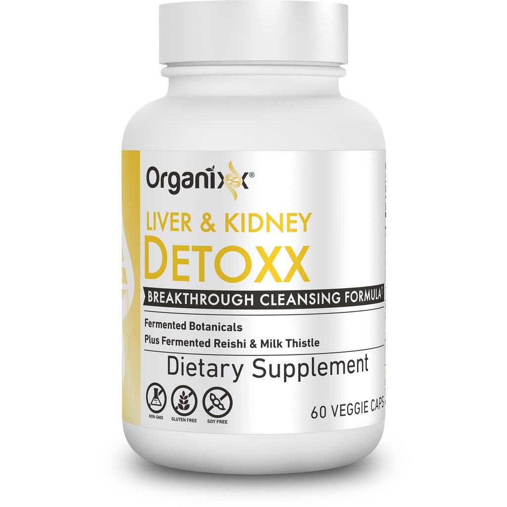 Organixx Ledviny a Játra Support Cleanse Dodatek, Mléko Thistle Reishi Bylinné Formule pro stravitelné zdraví, Ledviny a Játra Zdraví, Spánek & Energie Podpora, Gluten Free, Non GMO, 60 Vegetariánské kapsle