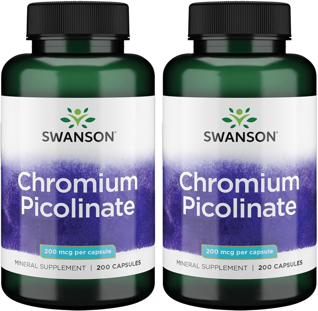 Swanson Chromium Picolinate - Přírodní doplněk Podpora metabolismu a řízení hmotnosti - Podporuje zdravé hladiny cukru v krvi již v normálním rozsahu - (200 kapslí, 200mcg každý) 2 balení
