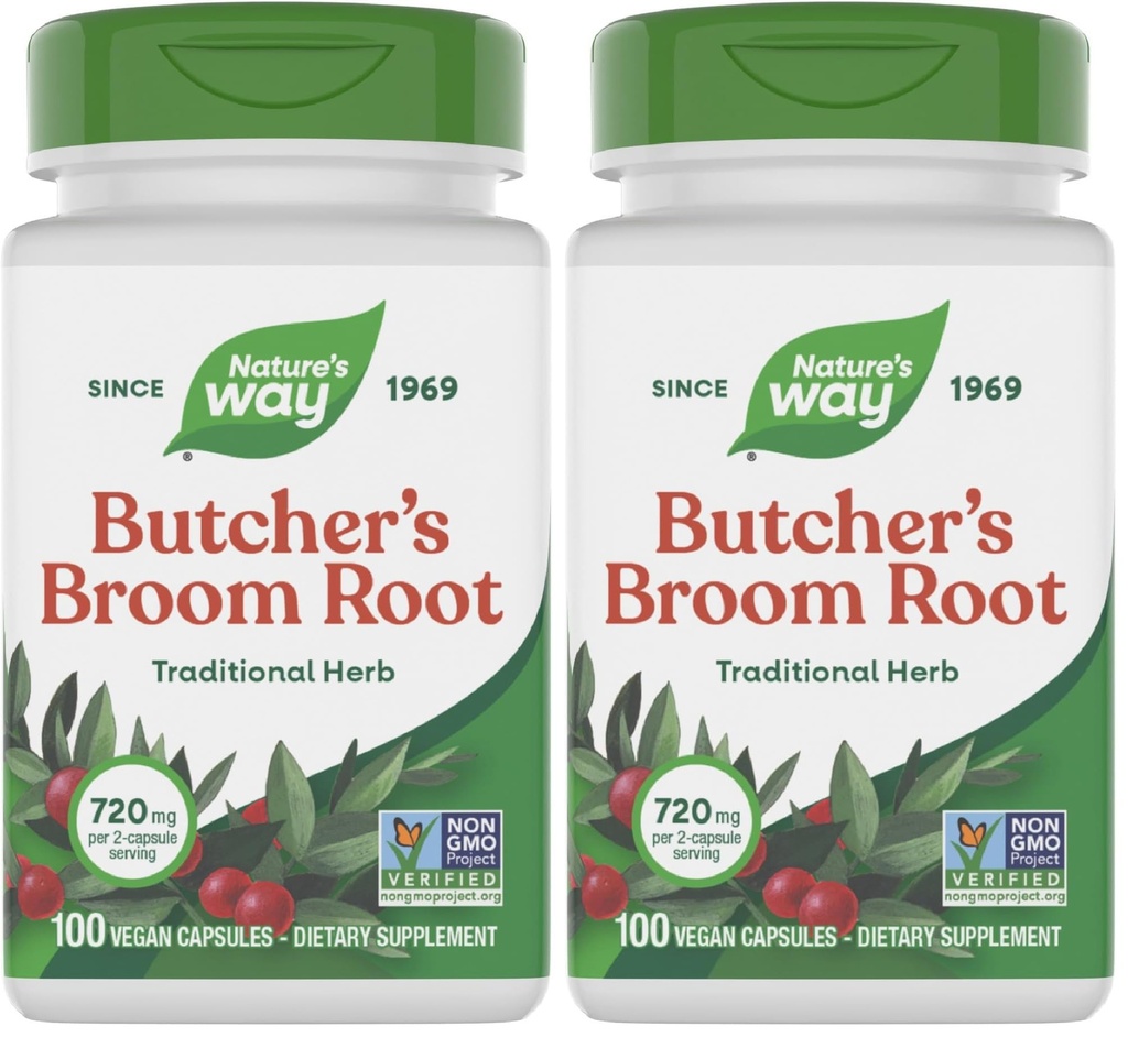 Nature 's Way Butcher' s Broom Root, Traditional Leg Vegan Support *, 100 Vegan Kapsle (Balení po 2)