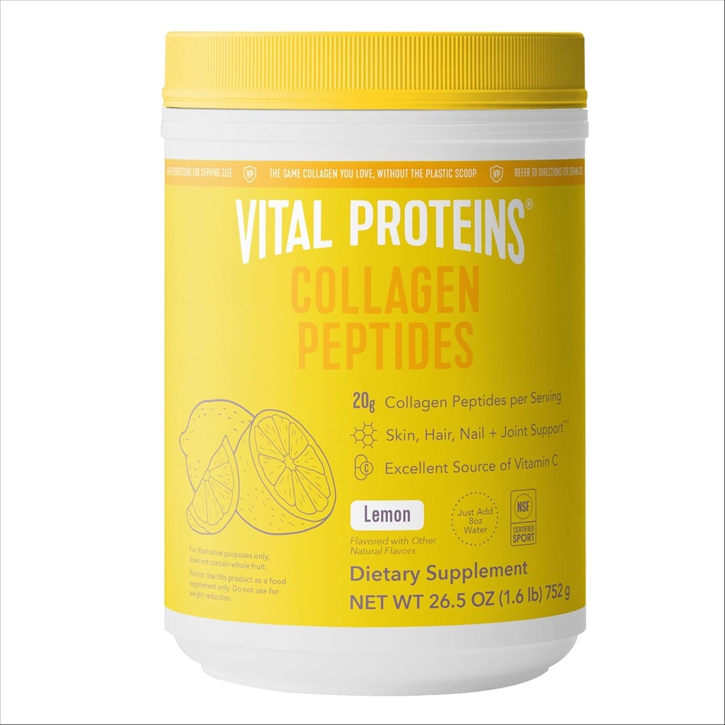 Vitální proteiny Kolagen Peptidy Powder, Promotes vlasy, hřebík, kůže, kosti a společné zdraví, Lemon 26.5 Ounce