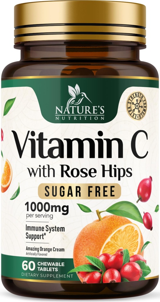 Vitamin C Žvýkací doplněk, přírodní pomerančová příchuť, Vegan, Non- GMO - 60 tablet