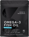 Sport Research Triple Strength Omega 3 Fish Oil - Bezproblémový doplněk rybího oleje w / EPA & DHA Fatty Acids from Wild Alaskan Pollock - Heart, Brain & Imunitation Support for Men & Women - 1250 mg, 240 ct