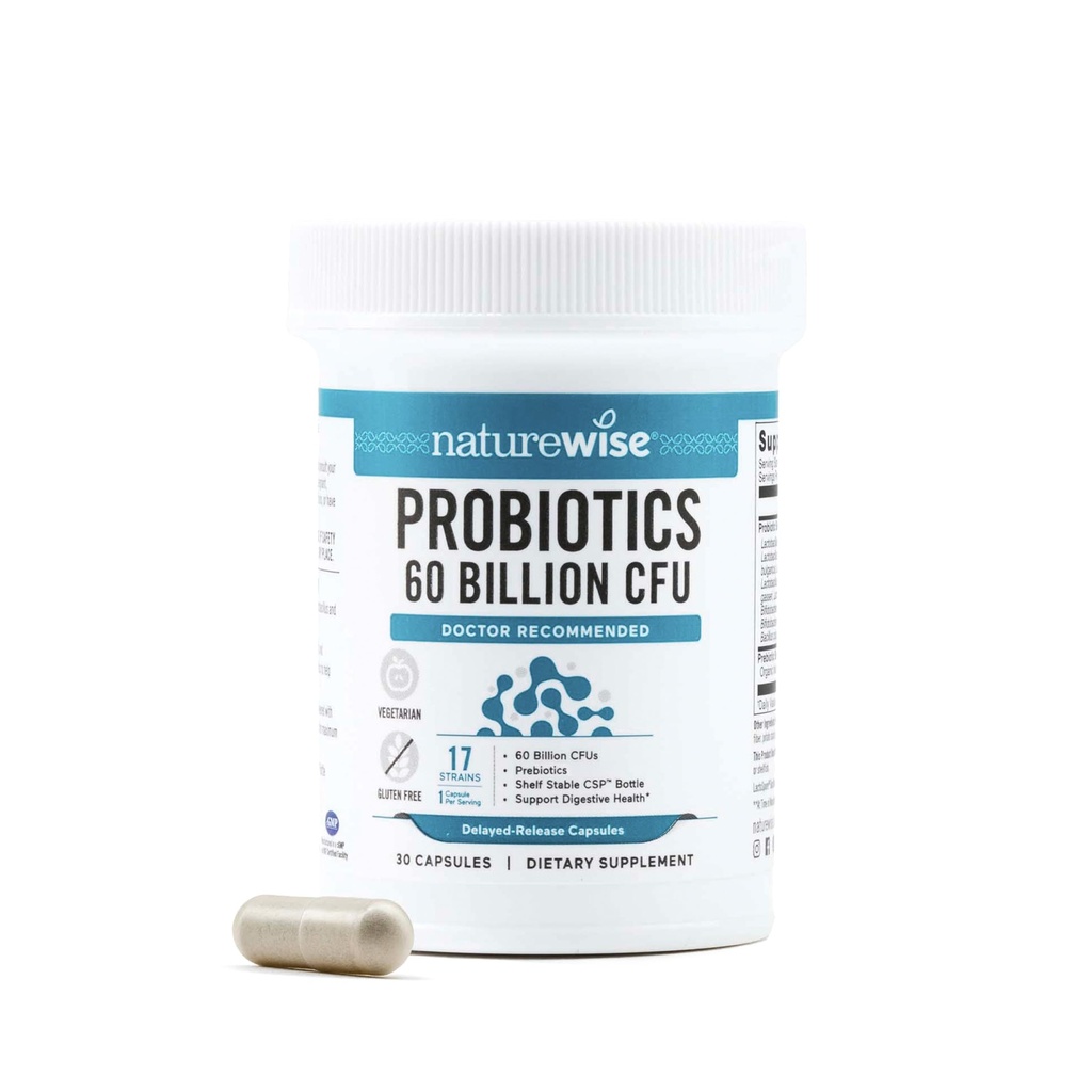 NatureWise Probiotika 60 miliard CFU - 17 Strains + Organic Prebiotics - Imunitní, Digestive & Gut Health Support for Women & Men - Vegetarian, Gluten- Free, Non- GMO - 30 Kapsle [1-Month Supply]