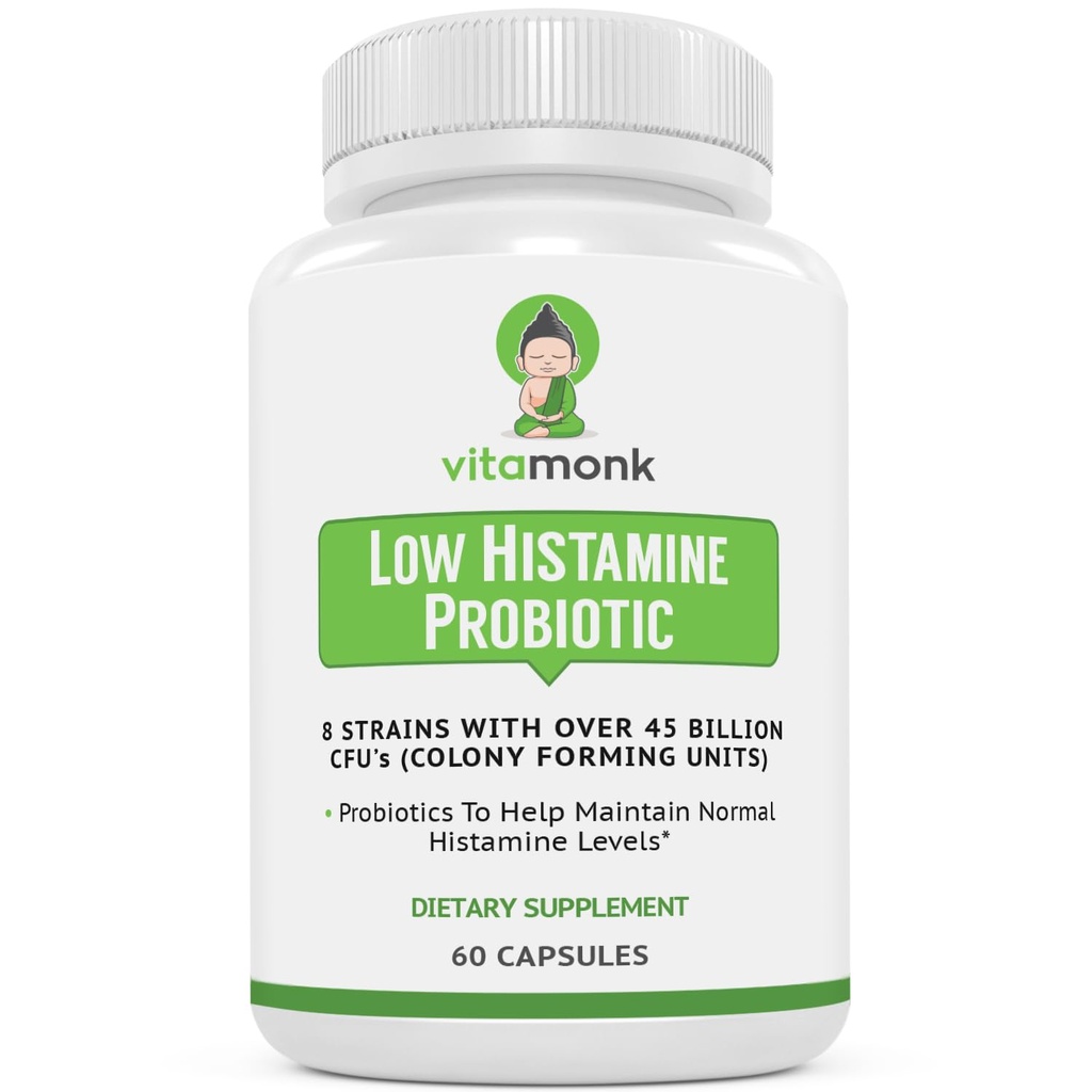 VitaMonk Nízká Histamin Probiotika Boj Histamin Intolerance a podpora vyvážená Gut zdraví - Histamin Free Probiotic pro ty, kteří hledají zlepšení v oblasti zdraví s Histamin Control - 60 Kapsle