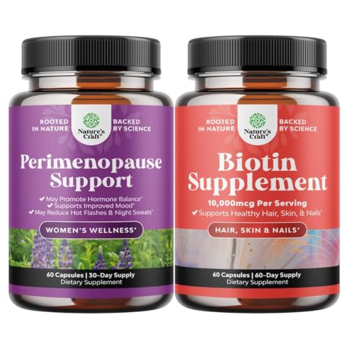 Bundle of Perimenopauza Dodatek pro ženy - Multibenefit Menopauza Relief pro ženy a čisté biotin pilulky pro ženy muže - Stop Hair Loss Thinning přírodní doplněk pro Shiny Thick růst vlasů