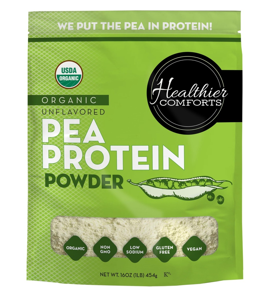 Zdravější komforty Neochucené Pea Protein Powder - Nízký sodík (1 LB.) 124; USA Pěstované a zpracované 124; 100% rostlinný protein Powder 124; Kosher, Gluten Free, Non- GMO, Keto Friendly (16oz)