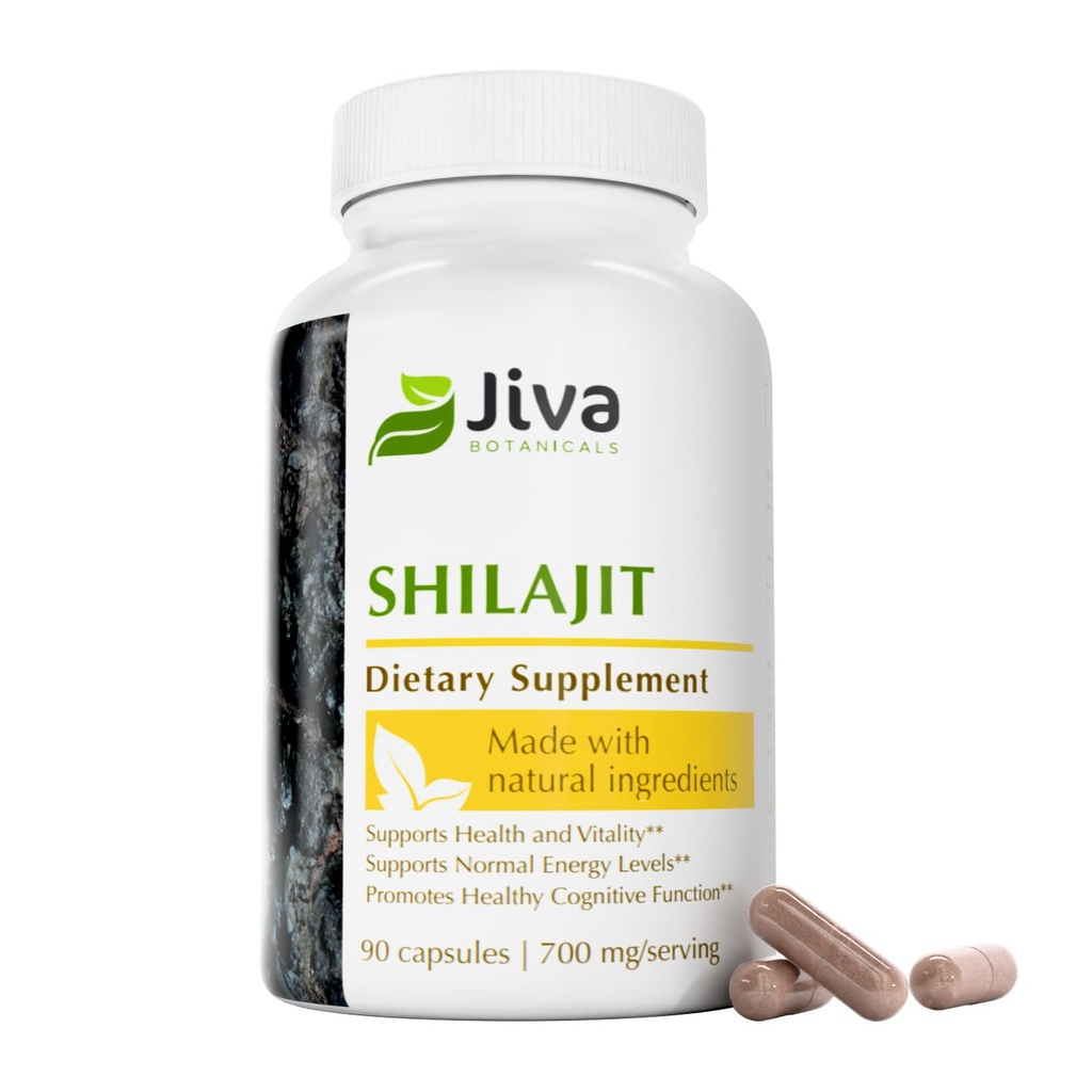 Jiva Botanicals Shilajit Capsules 700 mg - Shilajit Extract with Fulvic Acid - Shilajit Supplemente for Men & Women - 90 Vegan Capsules for Daily Wellness - 90 Count (Pack of 1)