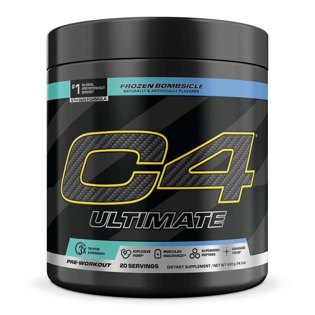 C4 Ultimate Pre Workout Powder - Sugar Free Preworking Energy Supplement pro muže a ženy - 300mg kofeinu + TeaCrine + Dynamine + Creatine - zmrazené Bombbicle, 20 Služeb