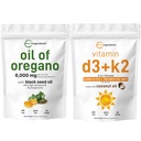 Micro Ingredients Oil of Oregano Softgels 6 000 mg Per Serving & Vitamin D3 5000 IU Plus K2 (MK-7) 100 mcg, 300 Virgin Coconut Oil Softgels Bundle Pack 124; 4X Síla Carvacrol & Thymoquinon IR 124; esenciální