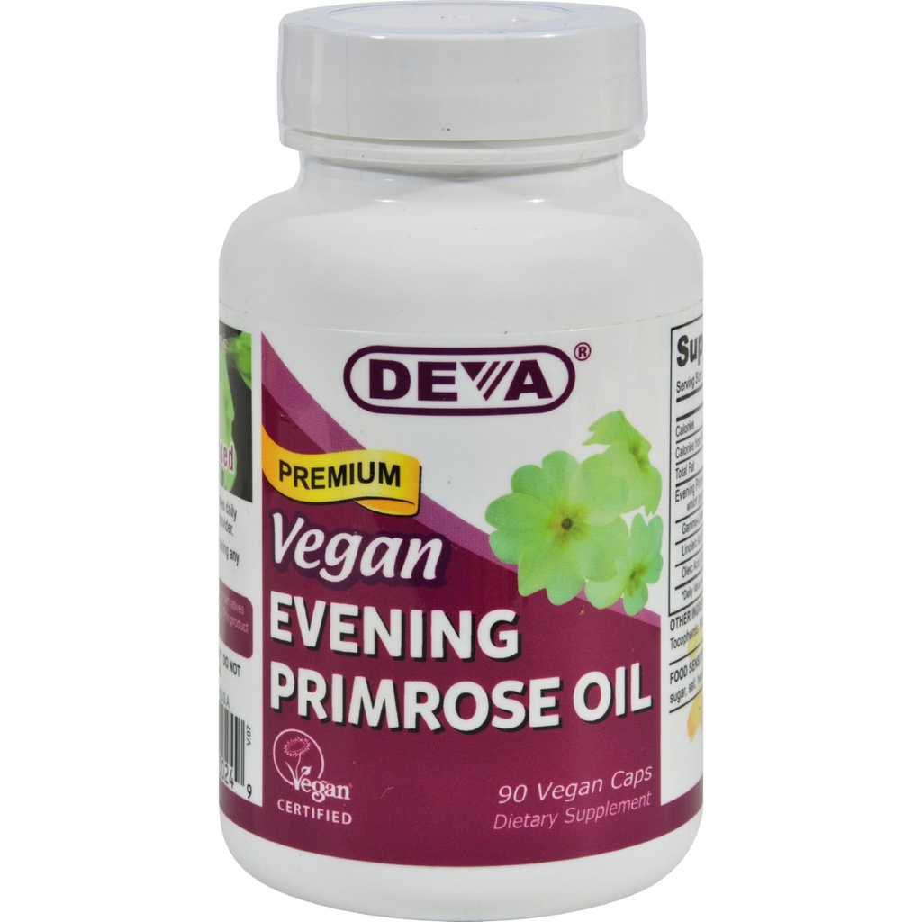 Deva Vegan Evening Primrose Oil - Nerafinovaný - Cold Pressed - Gluten Free - 90 Veganských Kapsle (Balení po 2)